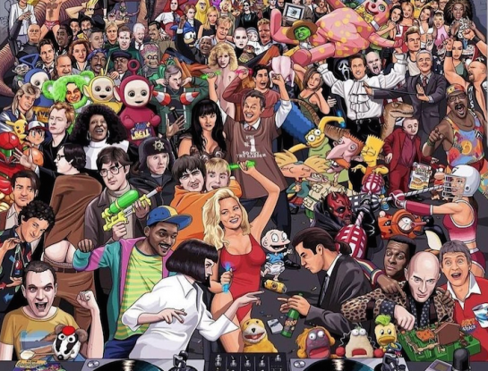 Un ilustrador inglés resume la cultura pop de los años ´90 en un póster
