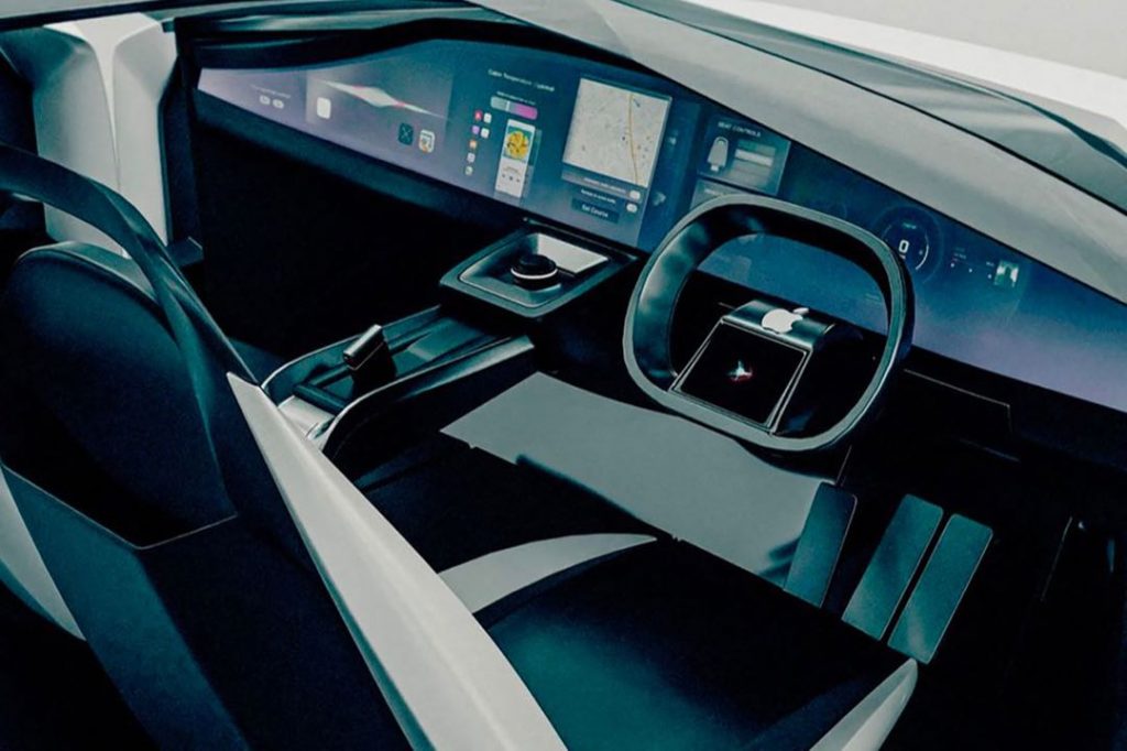En el interior del Apple Car se destaca el panel con comandos táctiles. 