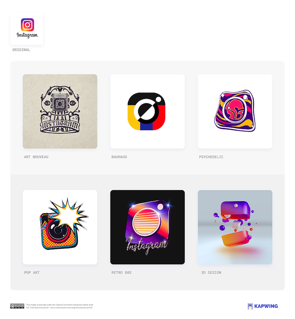 El estudio de Kapwing sobre el logotipo de Instagram. 