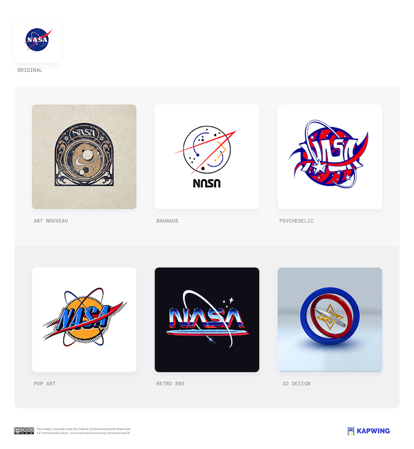 El estudio de Kapwing sobre el logotipo de la NASA. 
