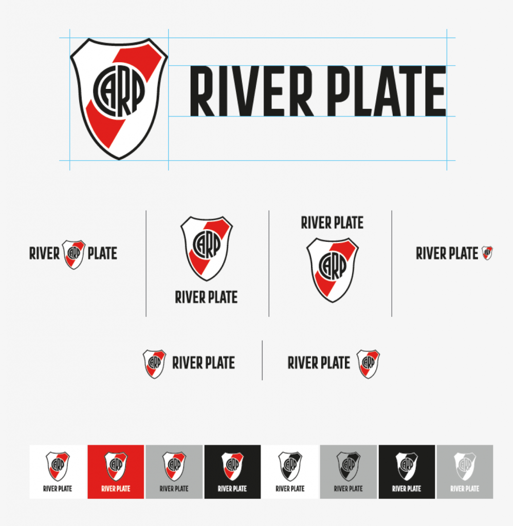 Escudo, logotipo, fondo y aplicaciones de River 2022. 