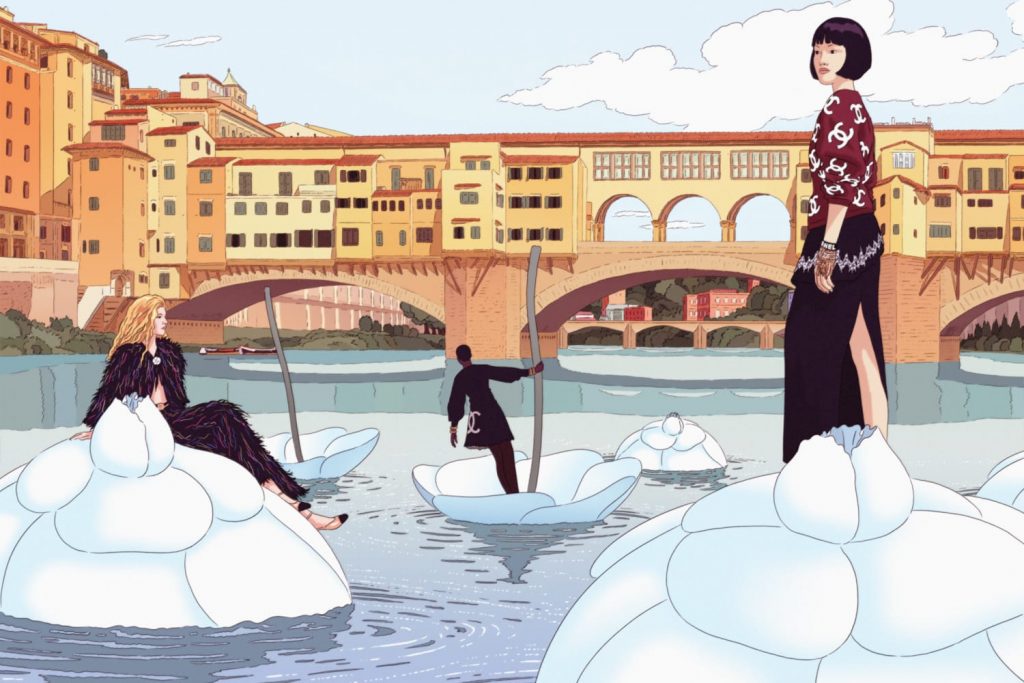 La ilustración de Remember Studios para la presentación de la colección Métiers d'art 2021/22 de Chanel en Florencia. 