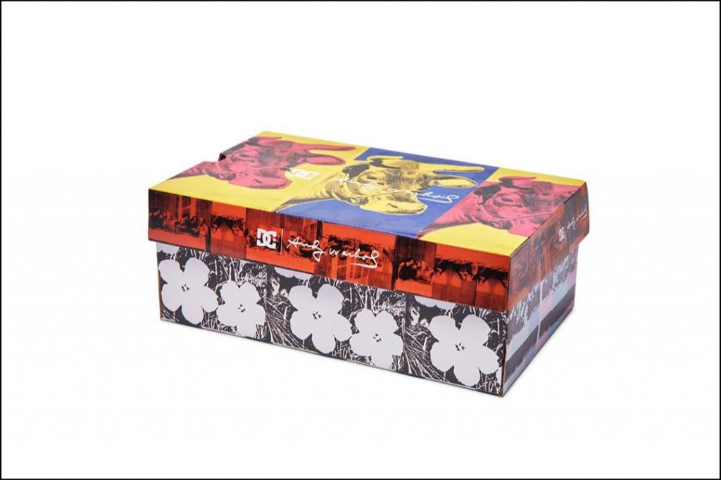 El packaging 100 % Andy Warhol de las zapatillas de DC Shoes x The Andy Warhol Foundation.