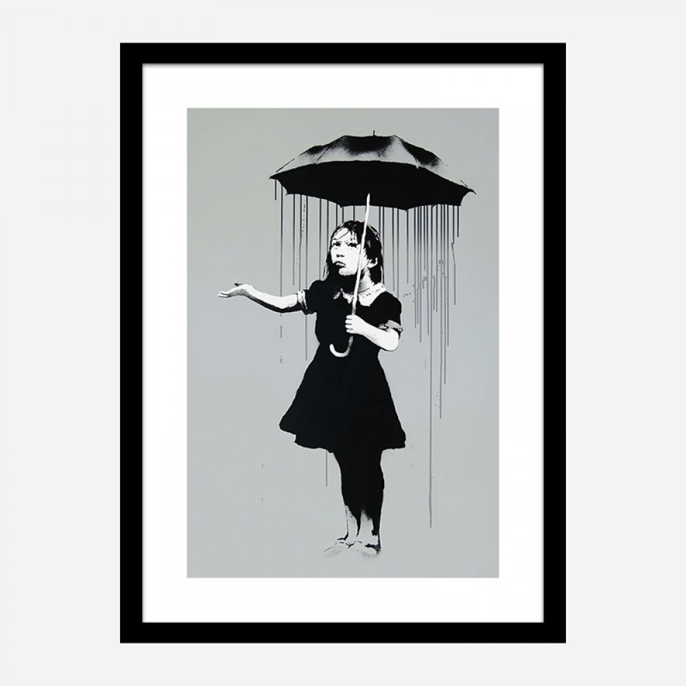 “Girl With Umbrella” (Niña con paraguas), “Rain Girl” (Niña en la lluvia) o “Nola” de Banksy. 
