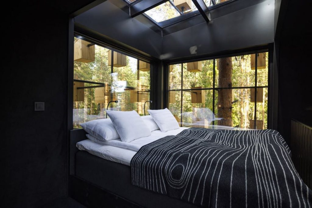 En Treehotel ccada habitación está diseñada para interactuar con el bosque de una manera diferente. 