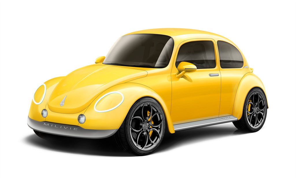 El Milivié 1 es un Volkswagen Beetle que retoma el emblemático diseño del Escarabajo original con adaptaciones modernas.