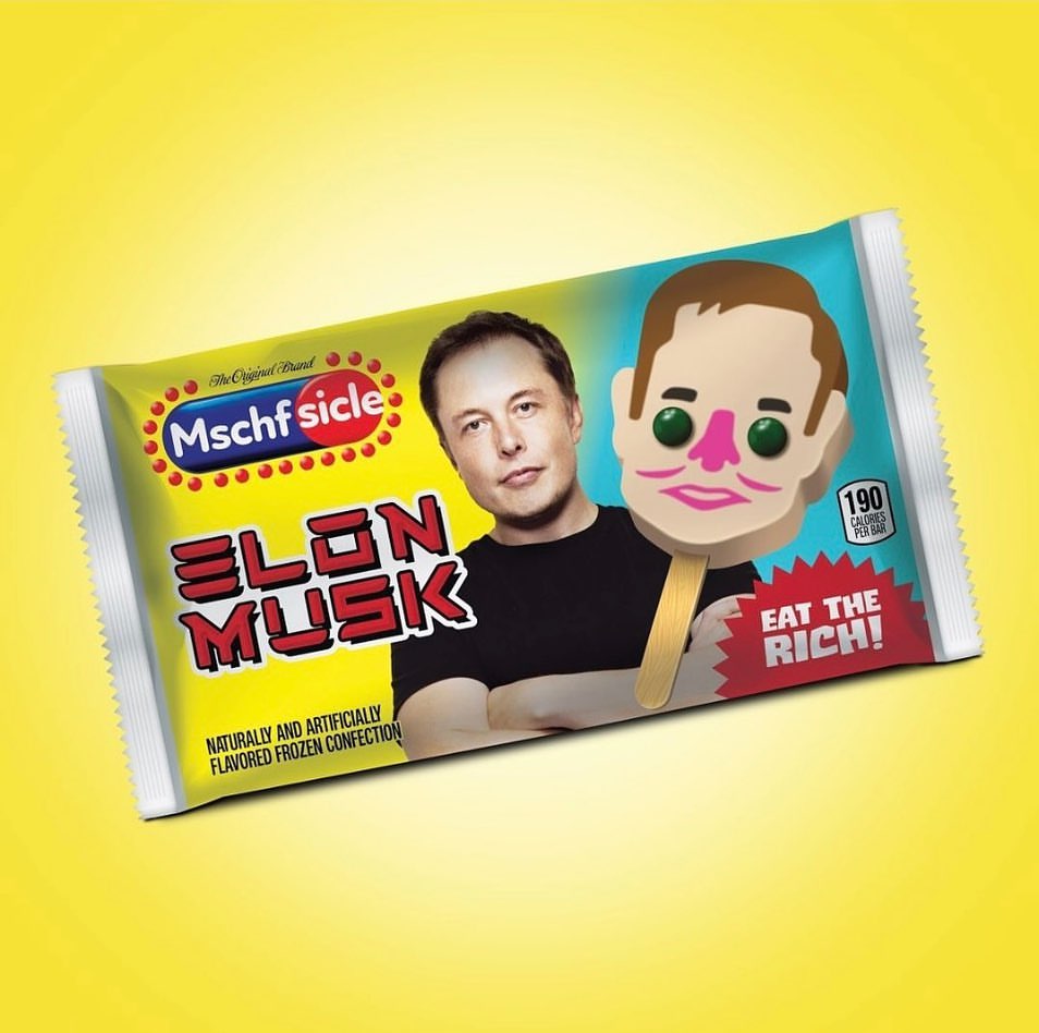 Elon Musk de Tesla y SpaceX en el helado palito de MSCHF. 