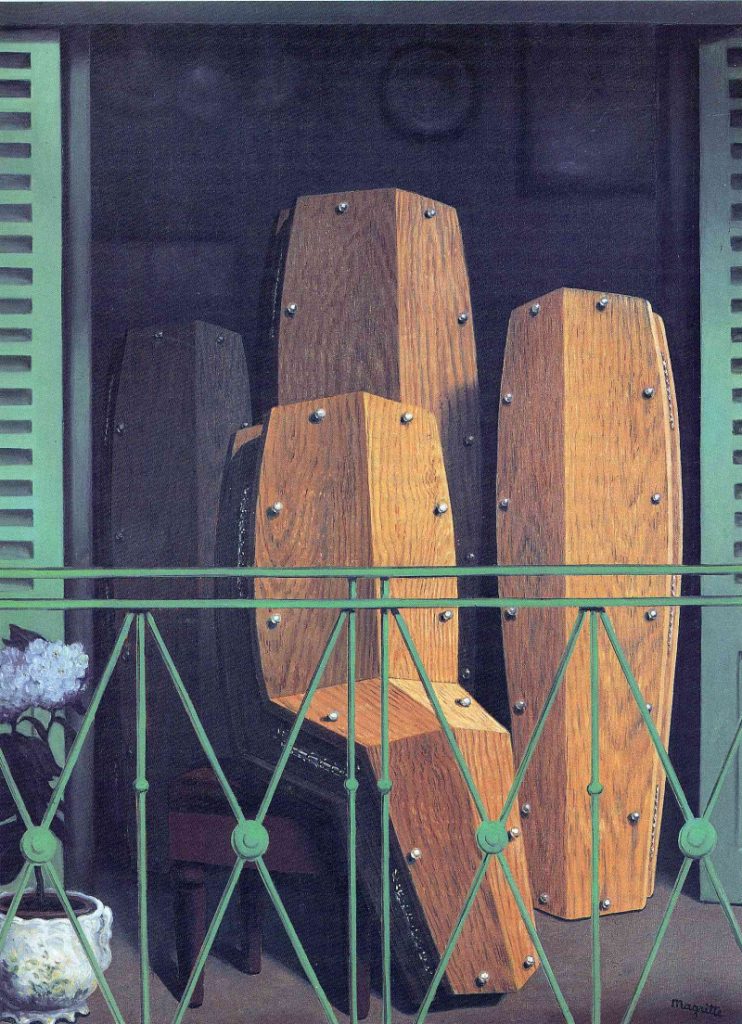 “El balcón” de Rene Magritte, antecedente de la idea de la silla ataúd de Chairbox. 