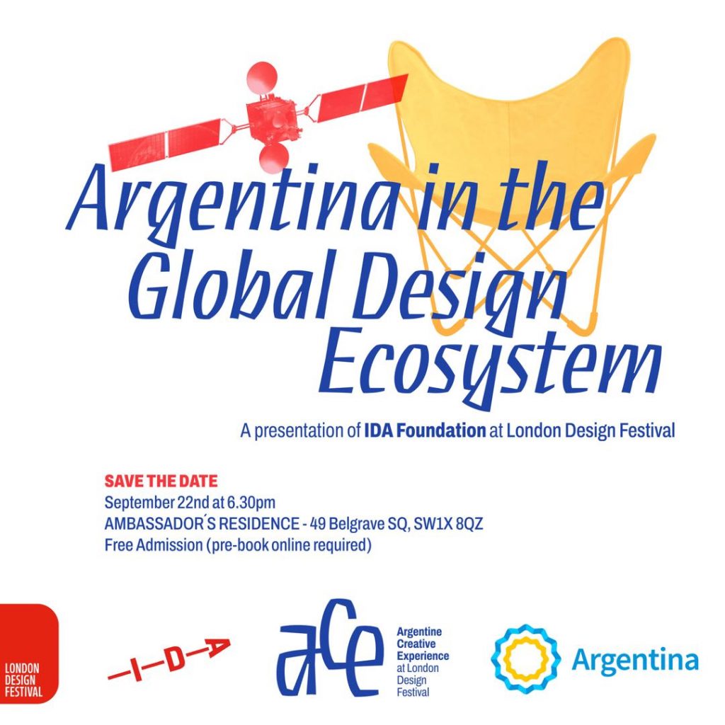 El diseño del flyer de la exposición “Argentina in the global Design Ecosystem”. 