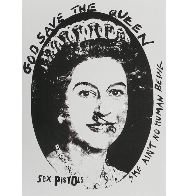 La icónica imagen de Isabel II en “God Save The Queen” de Sex Pistols. 