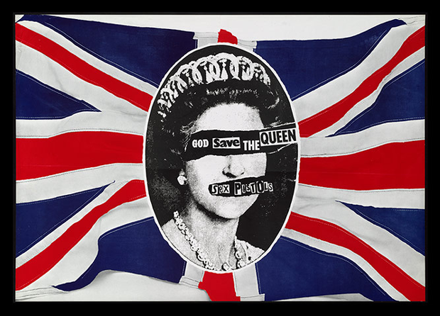La imagen de Isabel II intervenida y diseñada por Jamie Reid para Sex Pistols. 