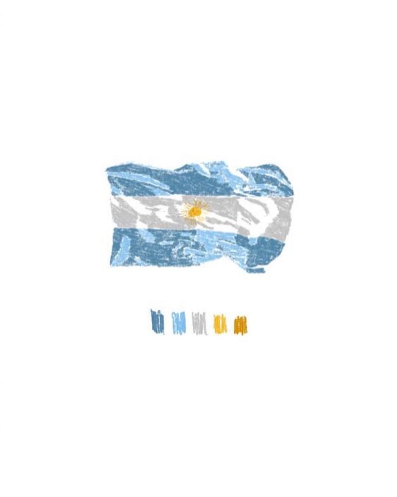 La bandera celeste y blanca y algunos colores más según Tato Brie, ilustrador de los diseños mundialistas de Pumarosa.