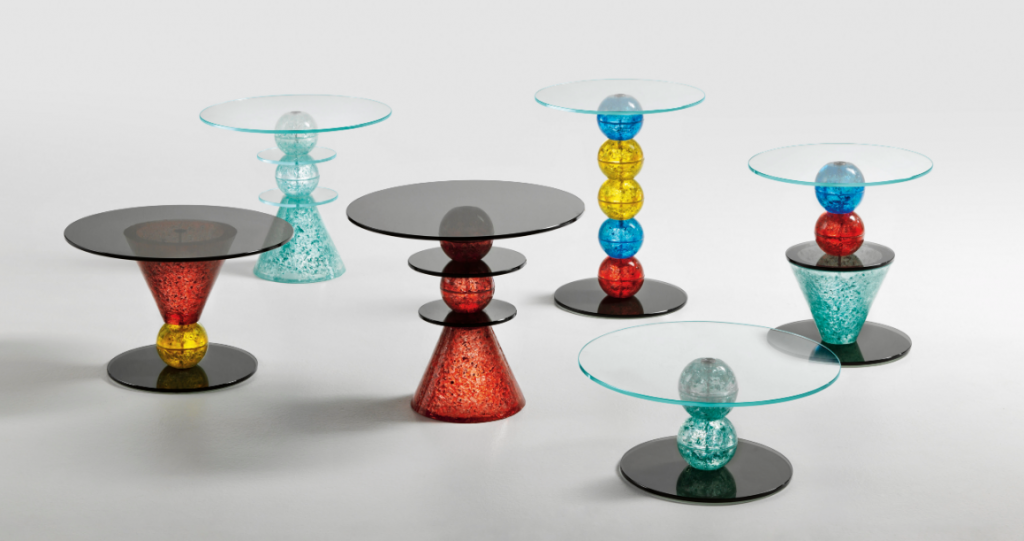 Mesas de vidrio reciclado de Tonelli Design. 