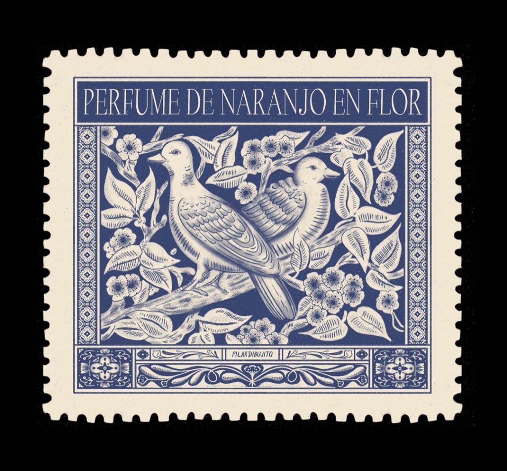 Perfume de Naranjo en Flor fue la primera pieza del proyecto Filatelia Argentina de Pilar Viega. 