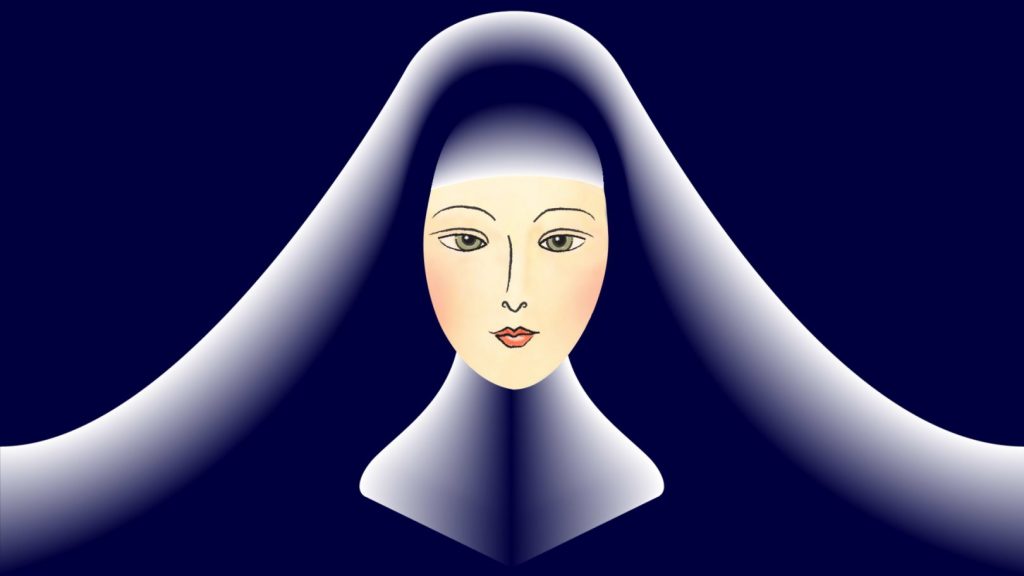La monja de Blue Nun por Pentagrama y Paula Scher. 