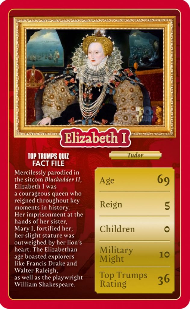 Elizabeth I en el juego de cartas “Coronation: Kings & Queens Top Trumps”. 