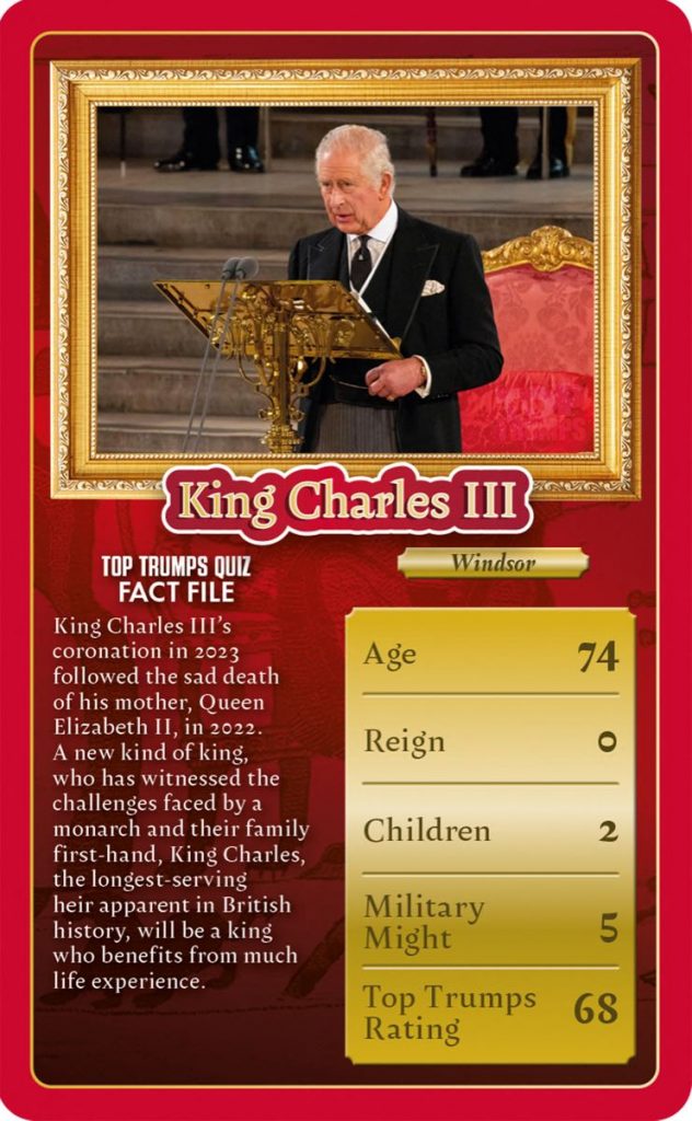 El rey Carlos en el juego de cartas en tributo a su coronación. 