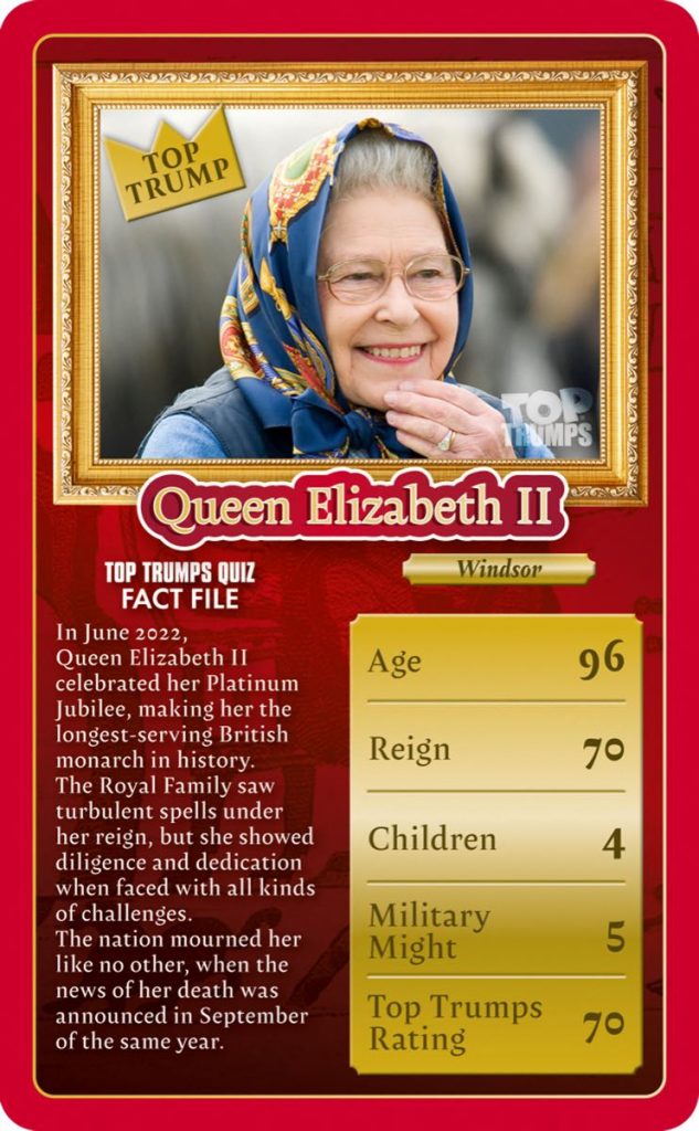 La reina Elizabeth II en el juego de cartas de la familia real británica. 