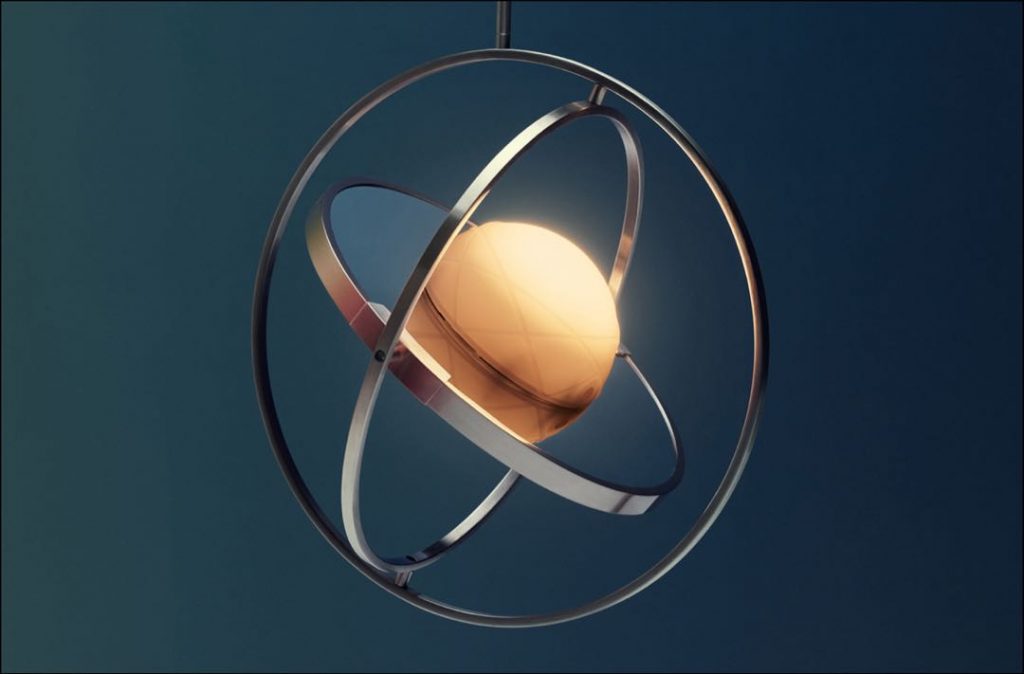 La estructura de giroscopio hace referencia al Sol y la Tierra (con forma de media esfera). 