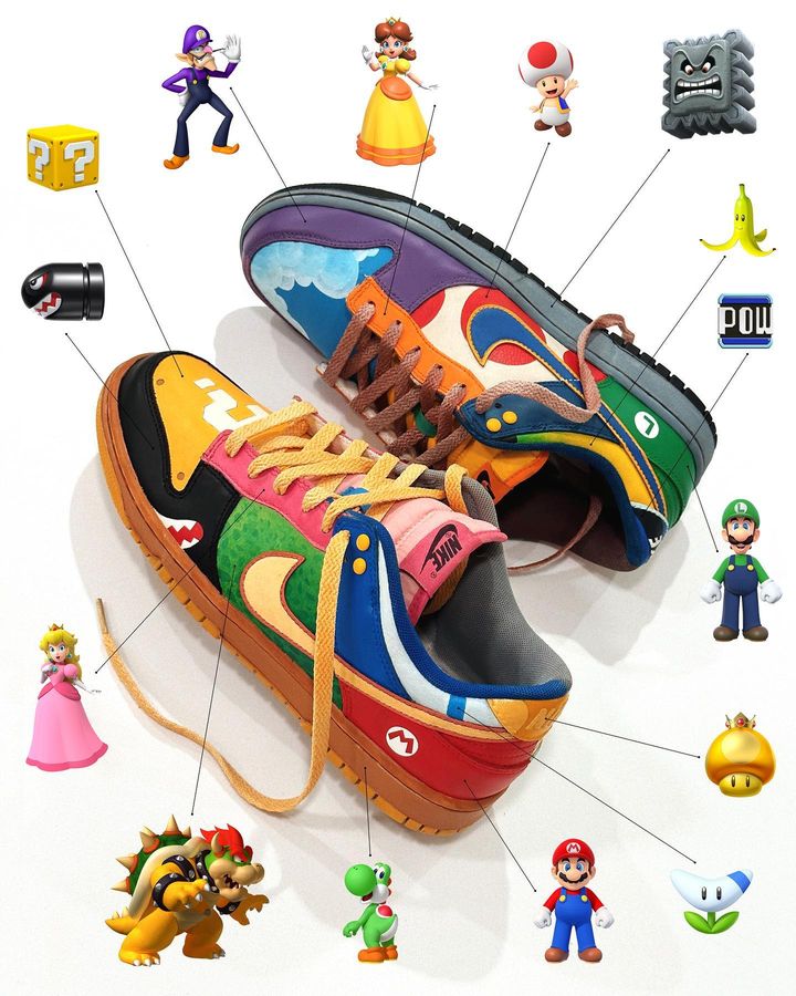 
La propuesta de zapatillas de Super Mario diseñada por el artista Andrew Chiou. 