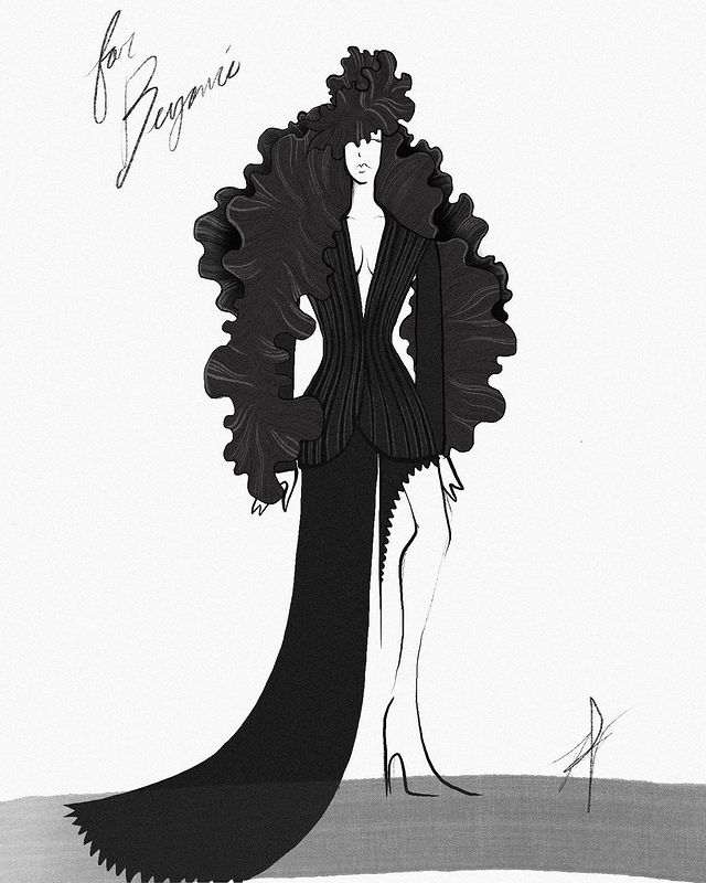 Boceto de Robert Wun para vestir a Beyoncé, una de las celebrities que elige al diseñador chino. 