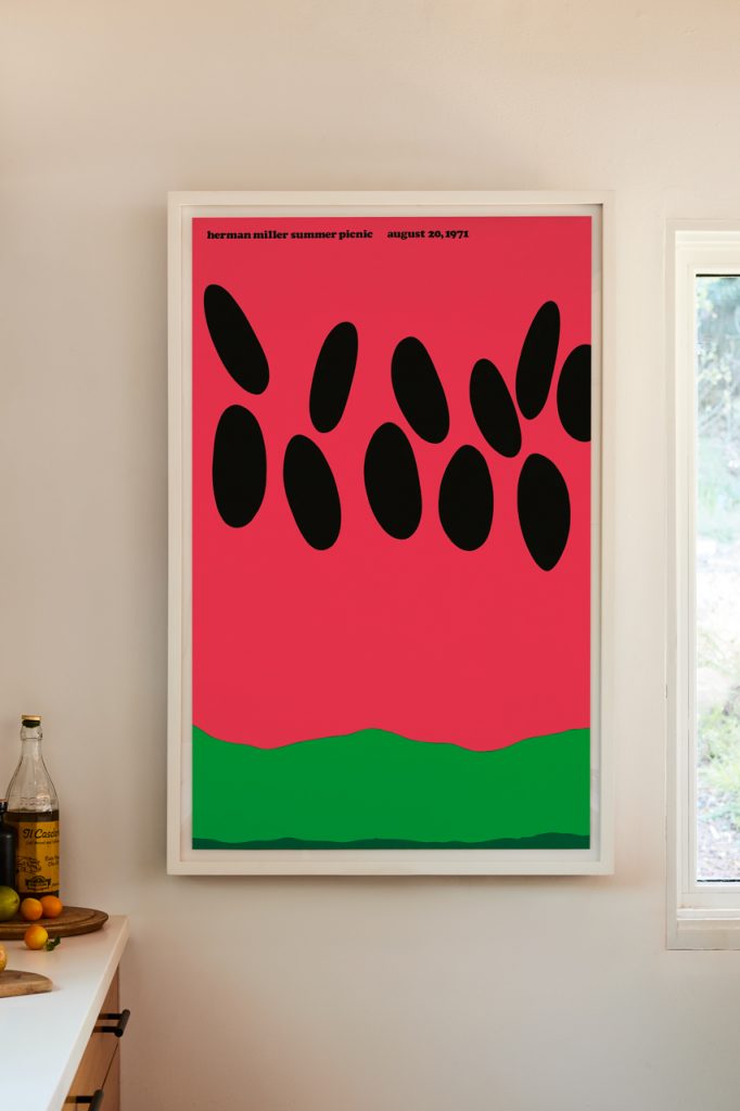 El "Cartel de picnic de sandía" (Watermelon Picnic) de Stephen Frykholm, un ícono adoptado por el interiorismo pop. 