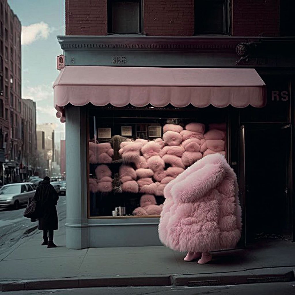 En su proyecto “Take Over” Andrés Reisinger vistió de suaves y voluminosas telas rosa pastel fachadas de viviendas, locales y edificios. 