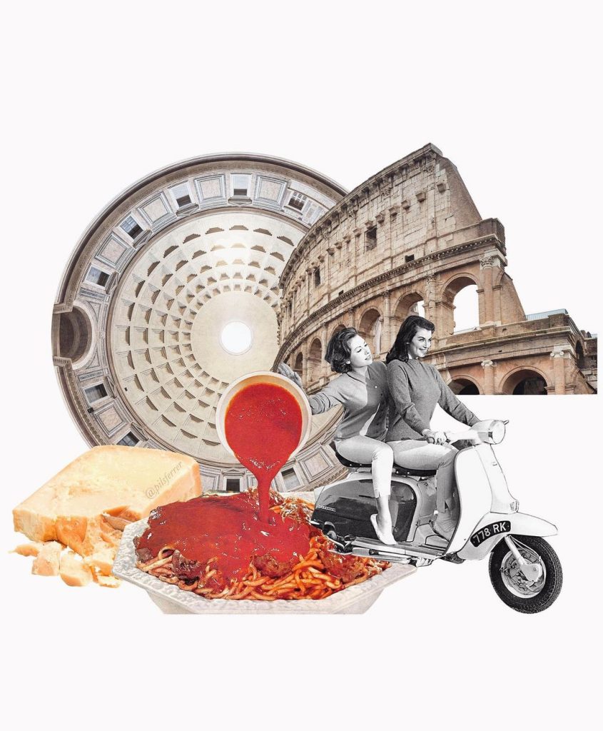 El collage "Espaguetis en Roma" de Pilar Ferrer. 
