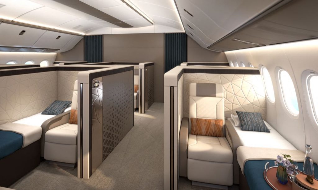 El espacio para invitados y húespedes del Lufthansa Technik CelestialStar Boeing 777-9. 