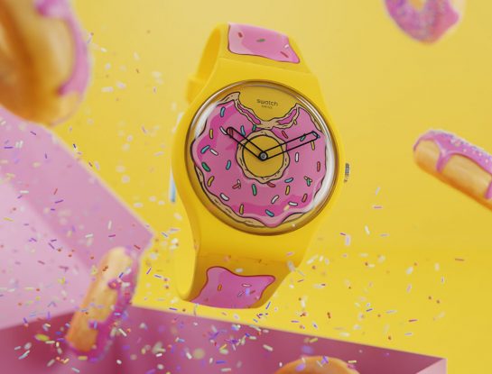 Es la hora del "reloj donut" de Swatch x The Simpsons: el diseño más dulce de 2023