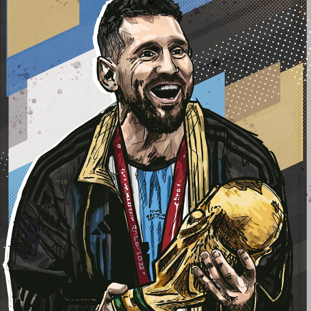 Messi llevando la Copa del Mundo, una de las imágenes más preciadas de Qartas. 