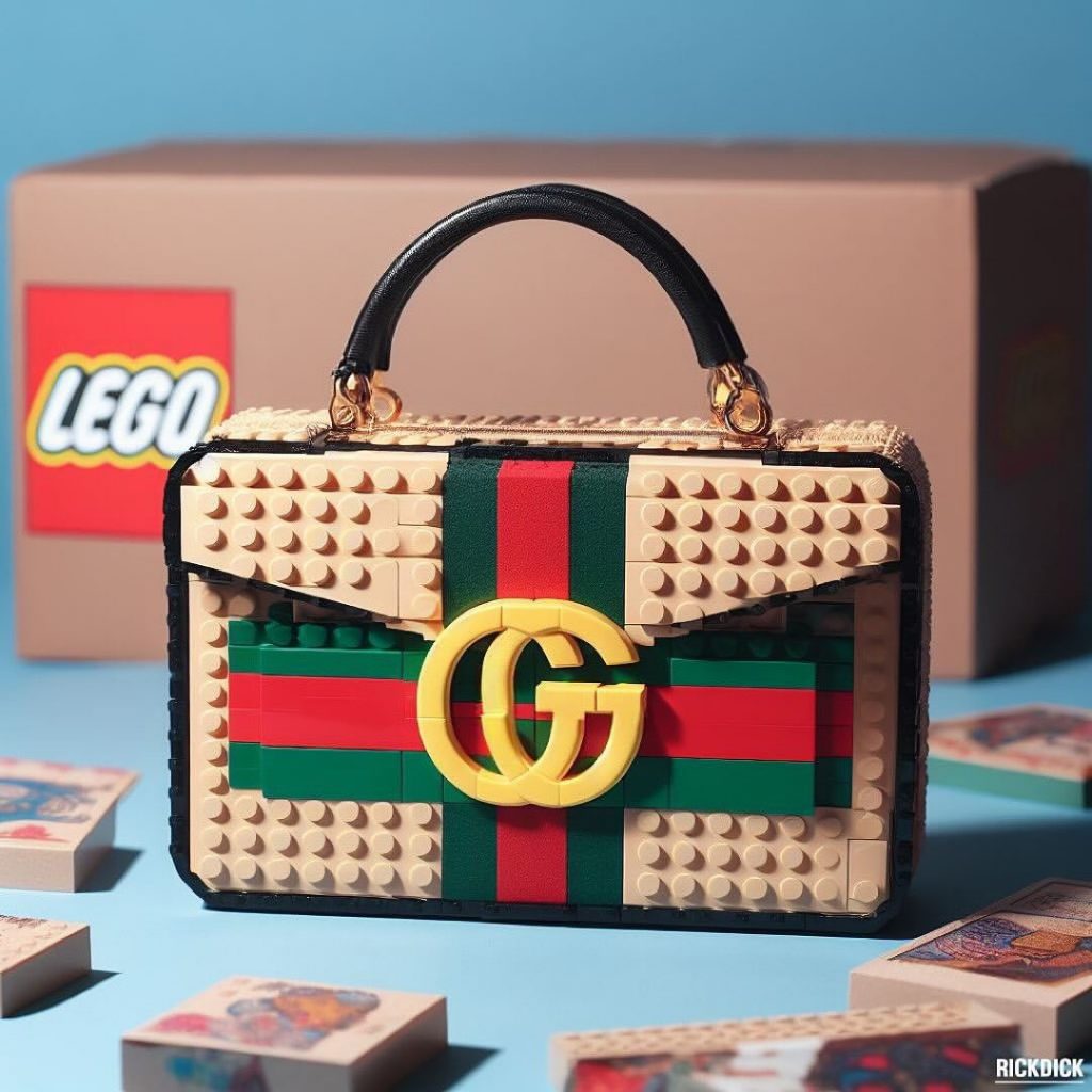 La cartera Gucci x Lego hecha por el artista de inteligencia artificial Rick Dick. 