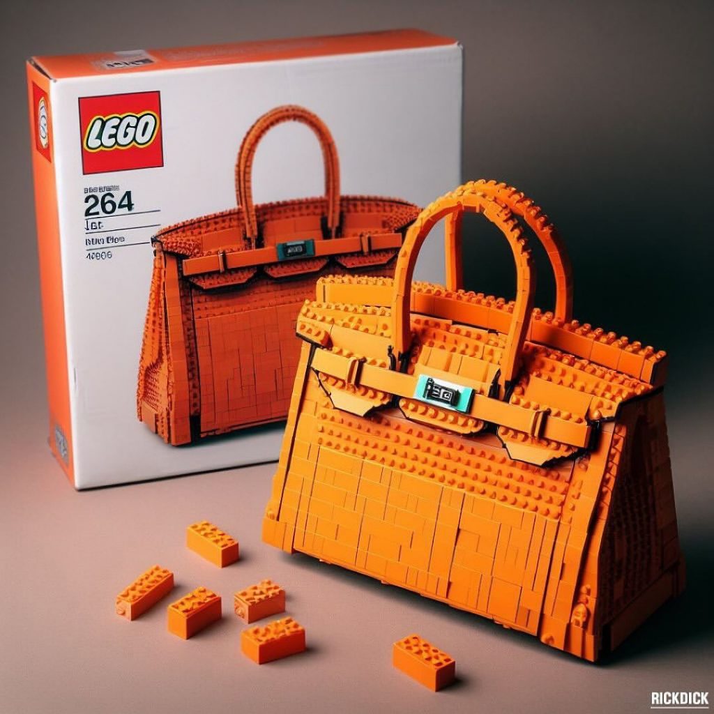 La cartera Birkin color naranaja con bloques de Lego, ¡el regalo de Navidad perfecto!