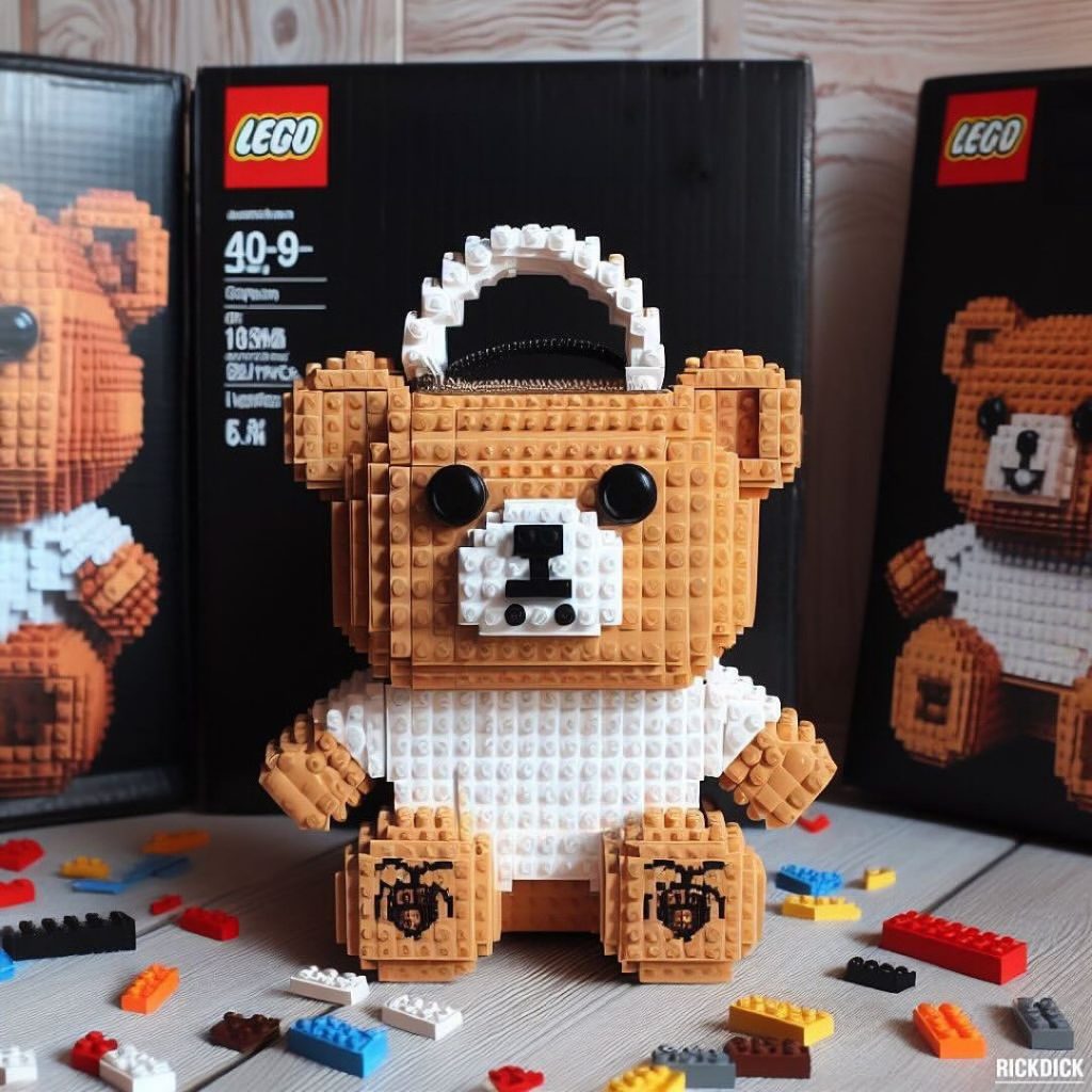 La cartera de oso de peluche de Moschino y recreada con bloques de Lego por Rick Dick. 