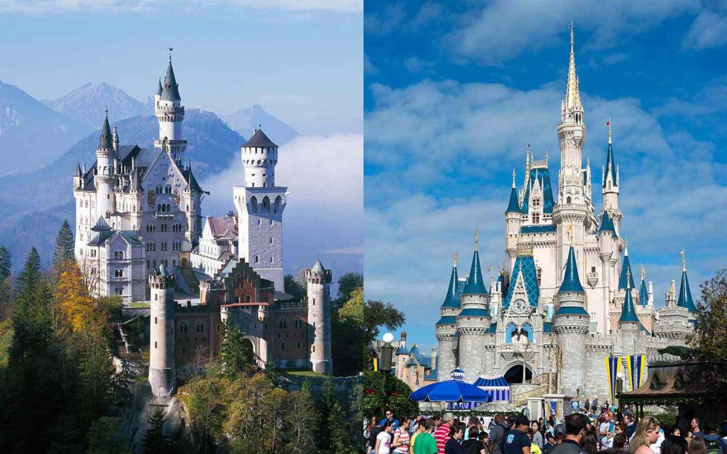 El castillo Neuschwanstein también inspiró las construcciones principales de los parques temáticos de Disney. 
