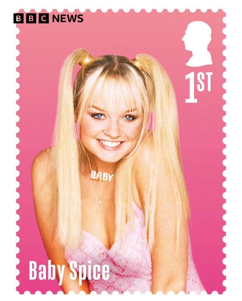 
Baby Spice en la estampilla de Royal Mail que celebra el 30º aniversario de Spice Girls. 