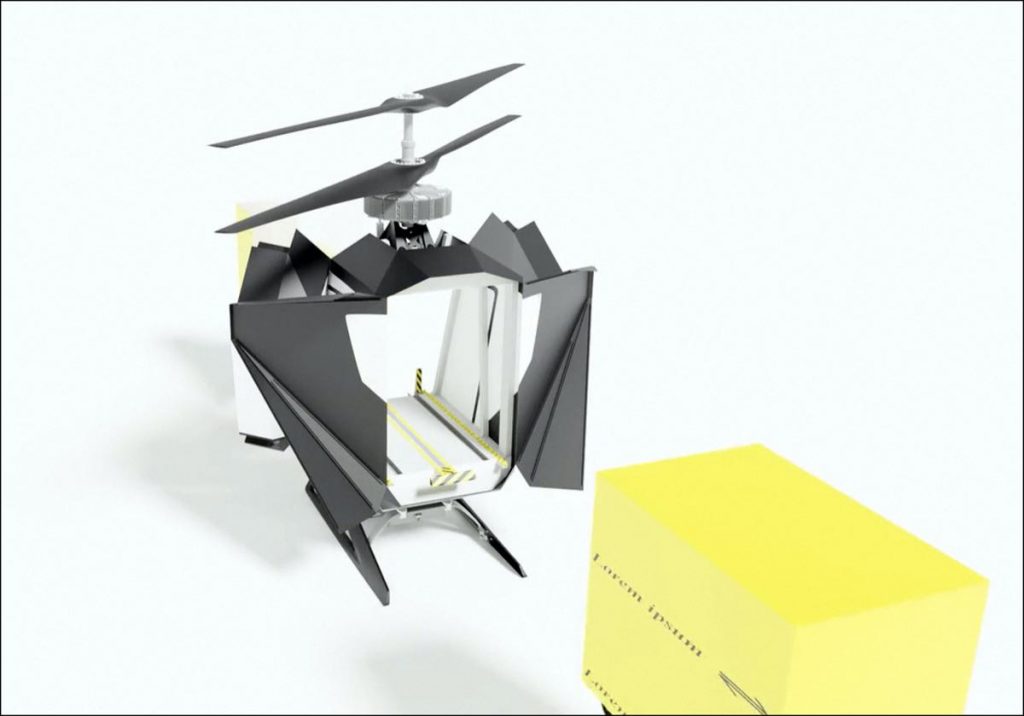 En "modo dron" de traslado de objetos, el eCopter de FlyNow. 