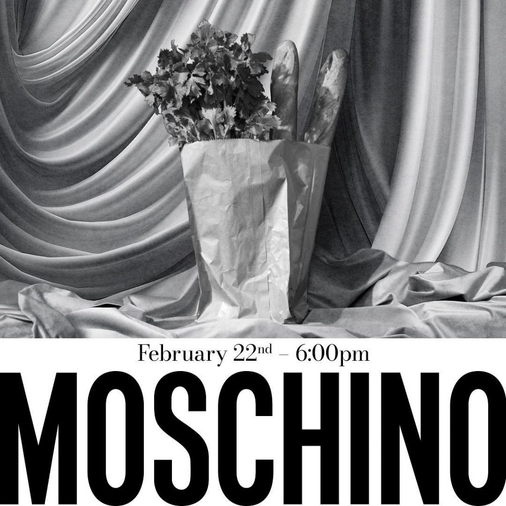 Una imagen que anuncia el primer desfile de Appiolaza como director creativo de Moschino. 