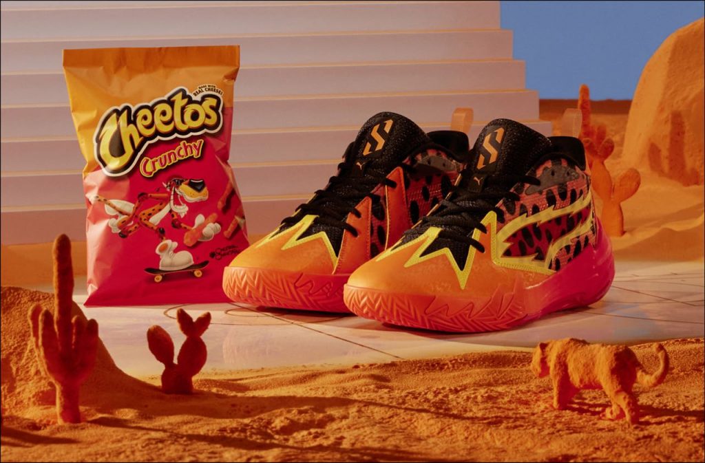 Imagen símbolo de la zapatilla colaborativa Puma Hoops x Cheetos Scoot Zeros. 