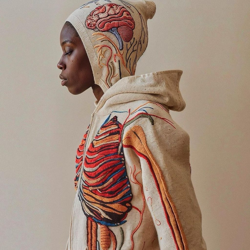 David Szauder combinó el programa de IA Midjourney con Photoshop para diseñar sus "anatomy sweaters". 