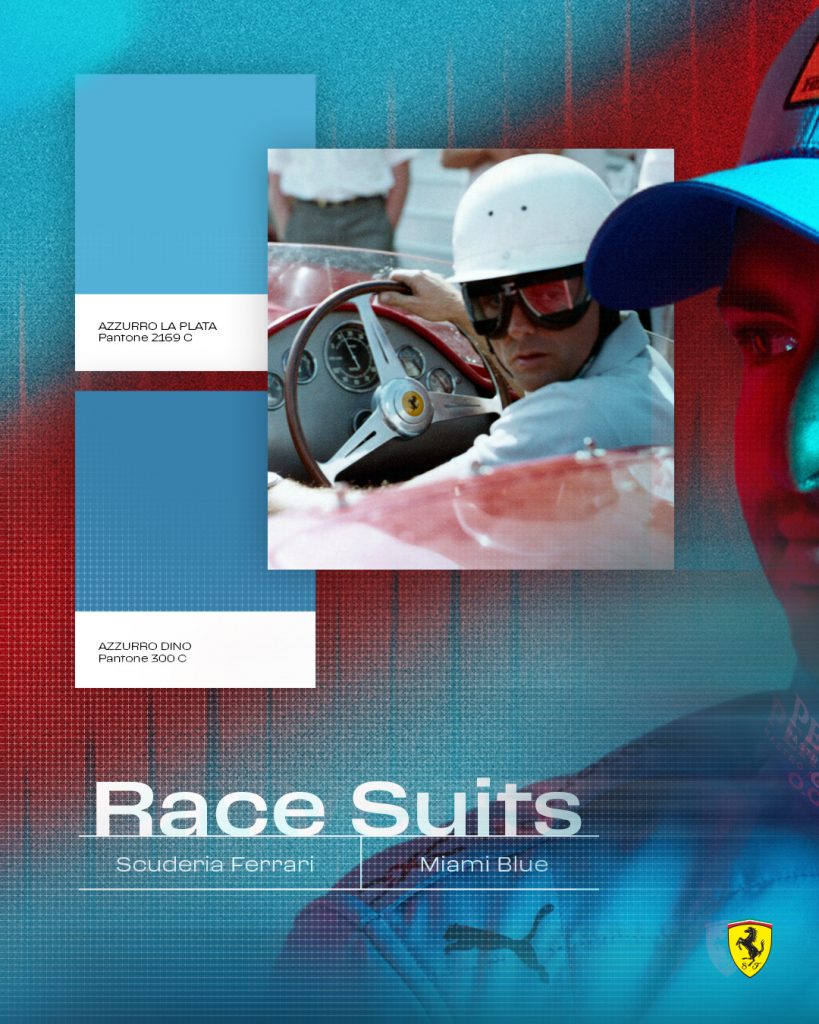 La paleta de colores en azul de Ferrari para el Gran Premio de Miami de Fórmula 1. 