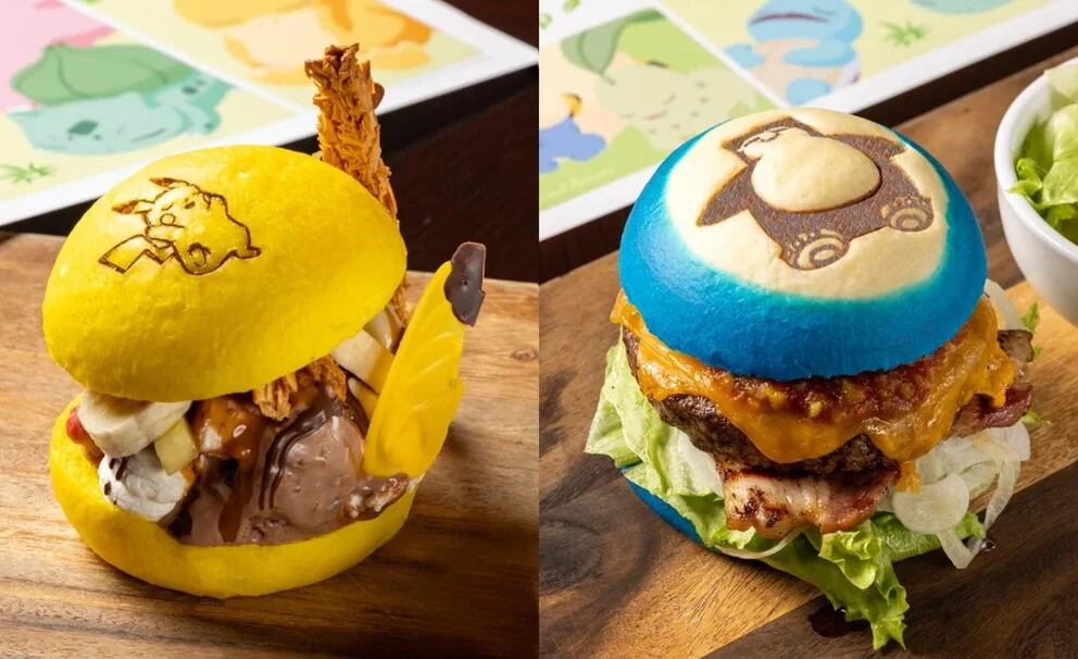 El menú fandom ofrece hamburguesas inspiradas en Snorlax y Pikachu. 