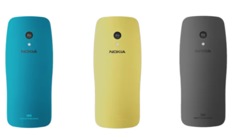 Los colores del Nokia 3210: Y2K Gold, Scuba Blue y Grunge Black.