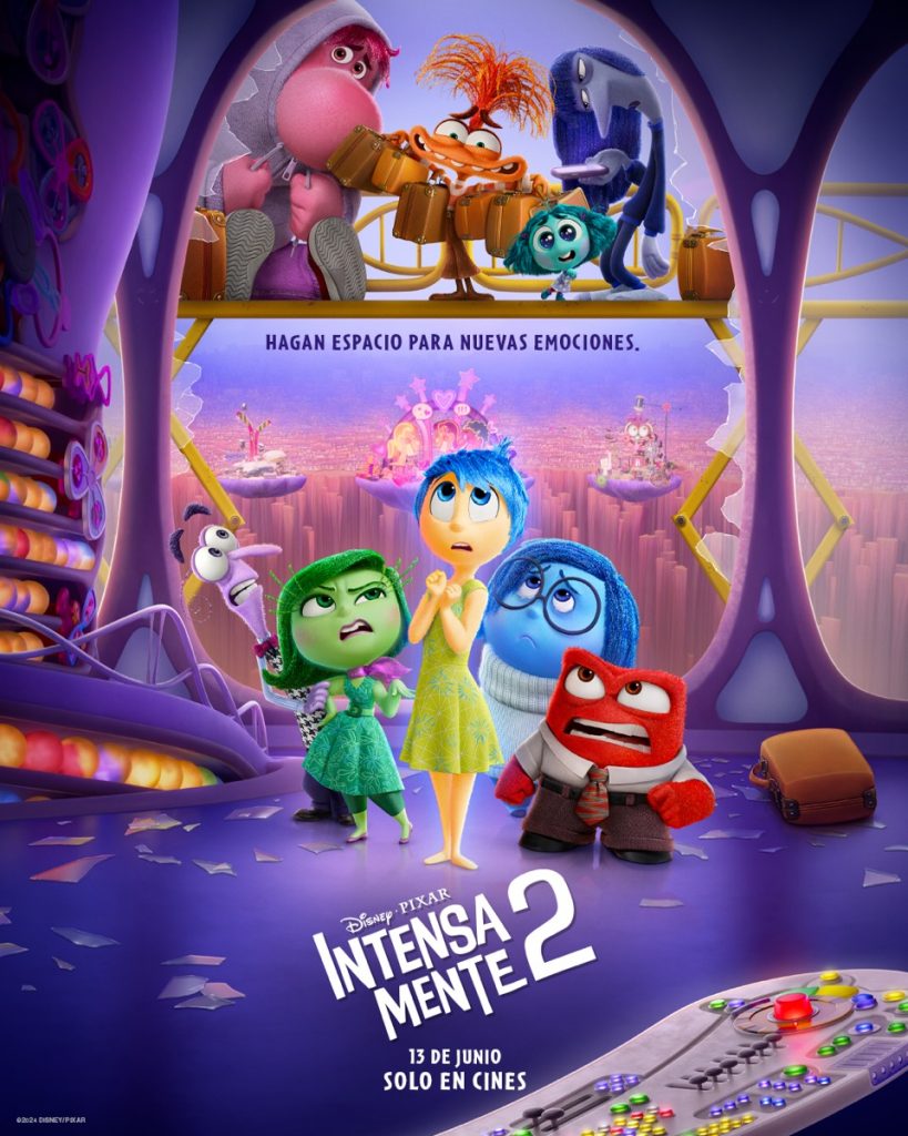 Emociones de la infancia y emociones teens en el poster de “Intensa-Mente 2” de Disney y Pixar. 