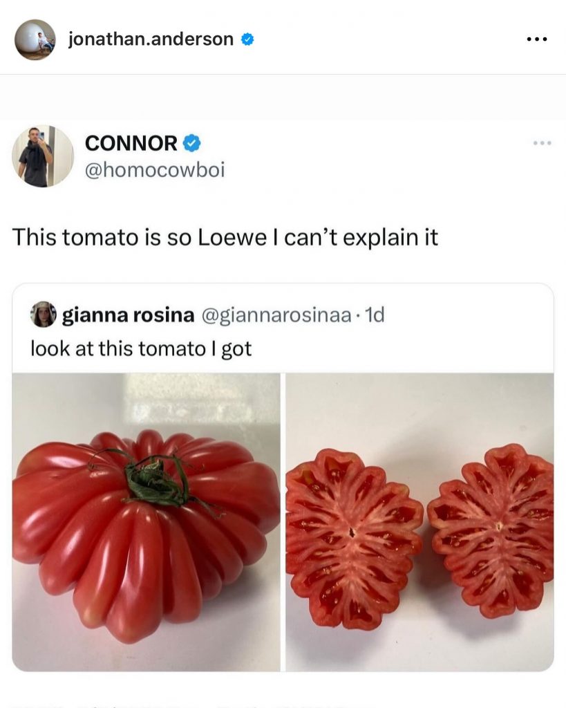 Un meme en X comparó un tomate de la variedad “corazón de buey” con el estilo de diseño de Loewe. 