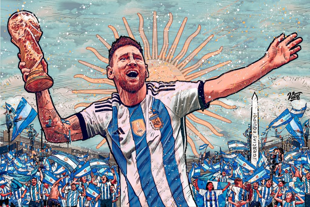 La ilustración de Messi, campeón del mundo en Qatar 2022, por Villy. 