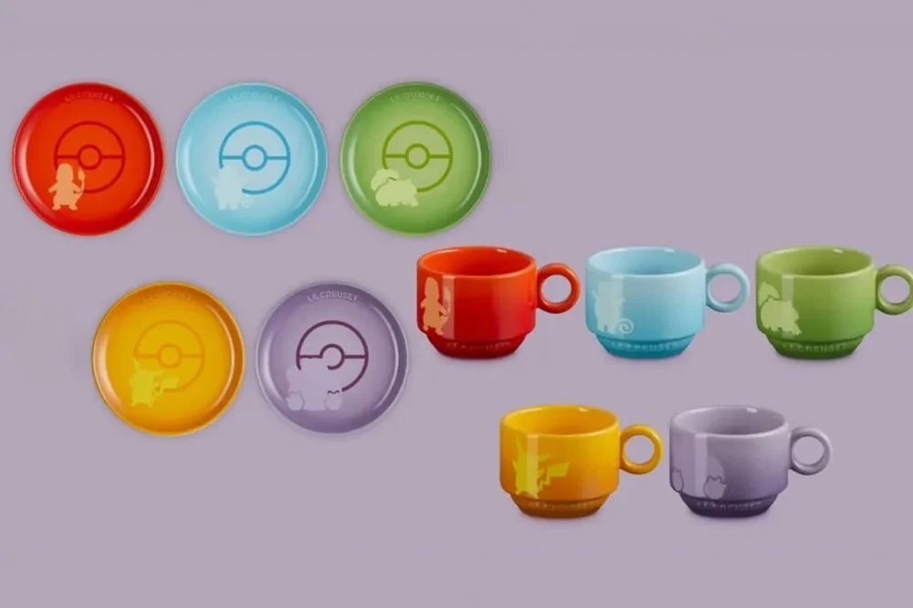 "Poke tazas" y "poke platos" de la la ínea de Le Creuset x Pokémon para la cocina. 