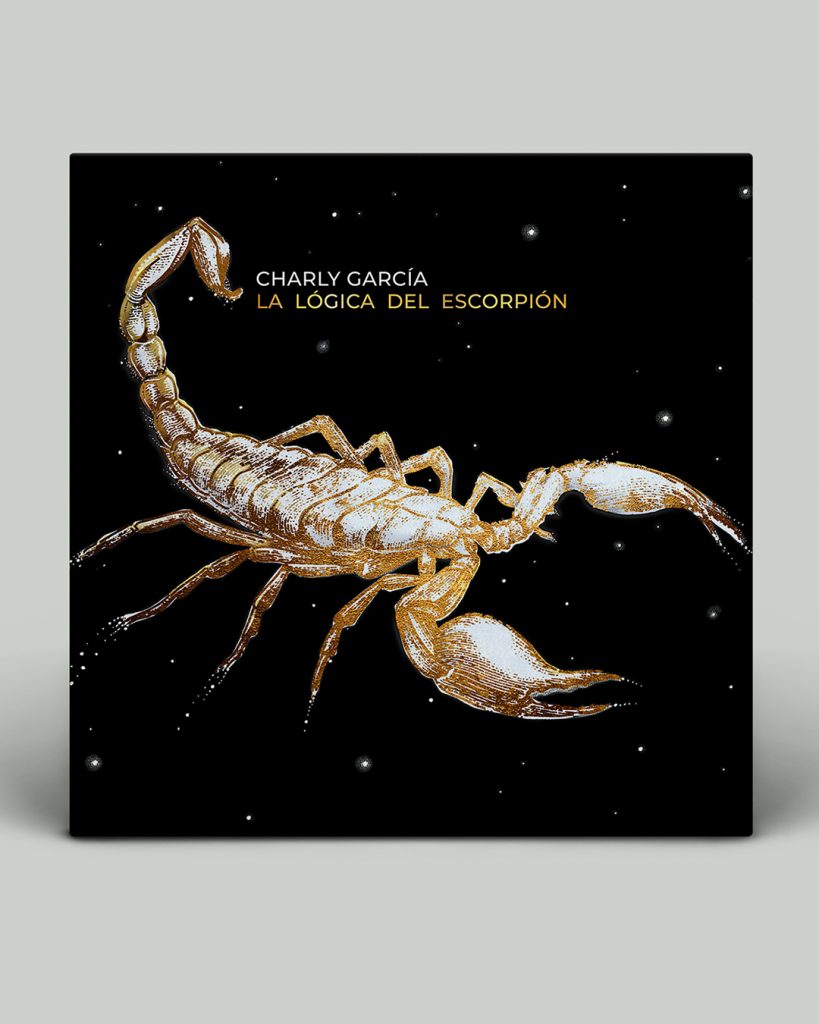 El arte de tapa y diseño de La Lógica del Escorpión de Charly García. 