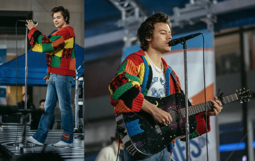 Harry Styles transformó el cárdigan de patchwork de JW Anderson en un ícono pop. 