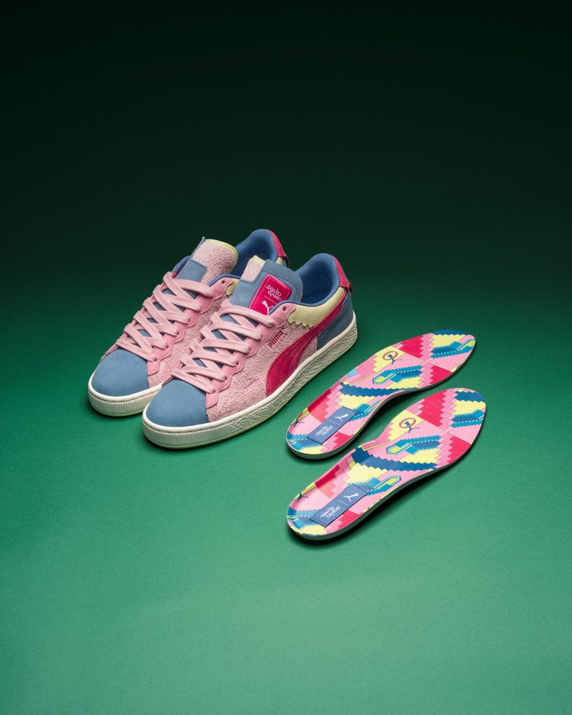 Las zapatillas Puma x Squid Game Pack / Suede, inspiradas en la sala de escaleras "El Juego del Calamar". 